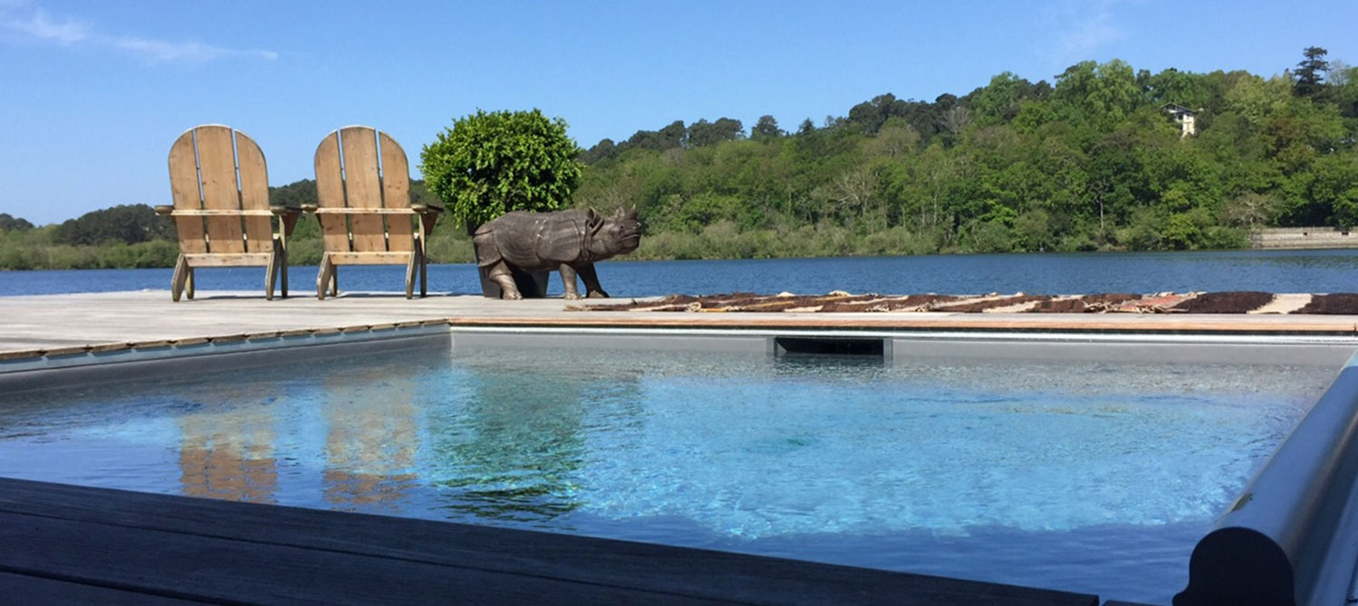 piscine carrée extérieure lac