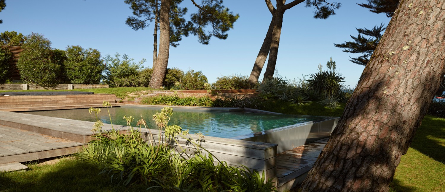 piscine à débordement dans les pins